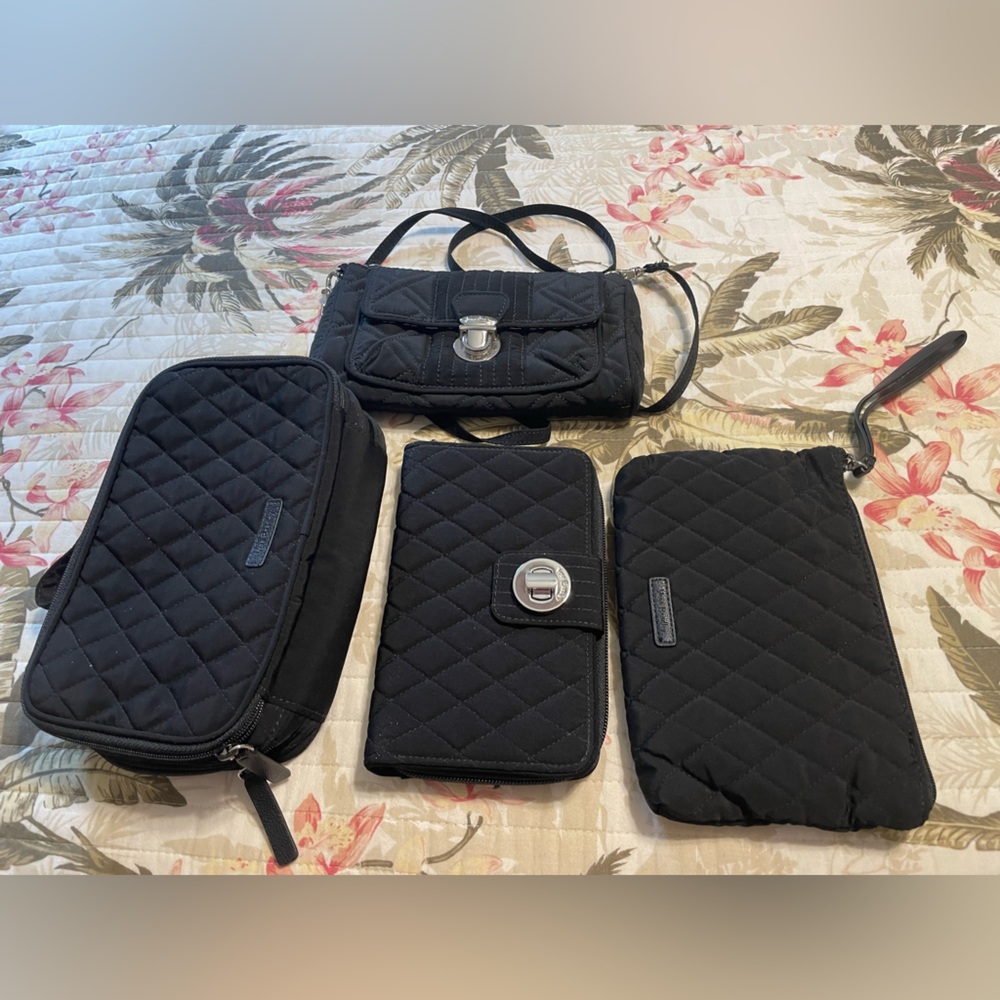 Vera Bradley 4 pieces travel Black Quilted Bag Set
